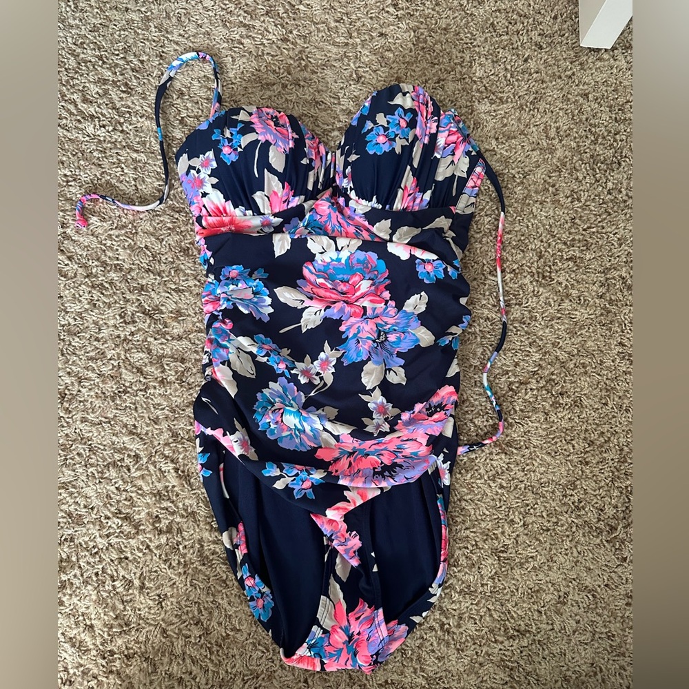 Old Navy Floral One Piece Swimsuit - Navy and Pink
